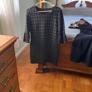 Banana Republic Black Checkered Long Sleeve Dress
